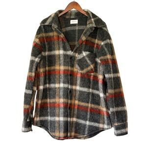 Christos Men XL Fuzzy Plaid Shacket Chore Charcoal Gray Rust Mohair Gorpcore